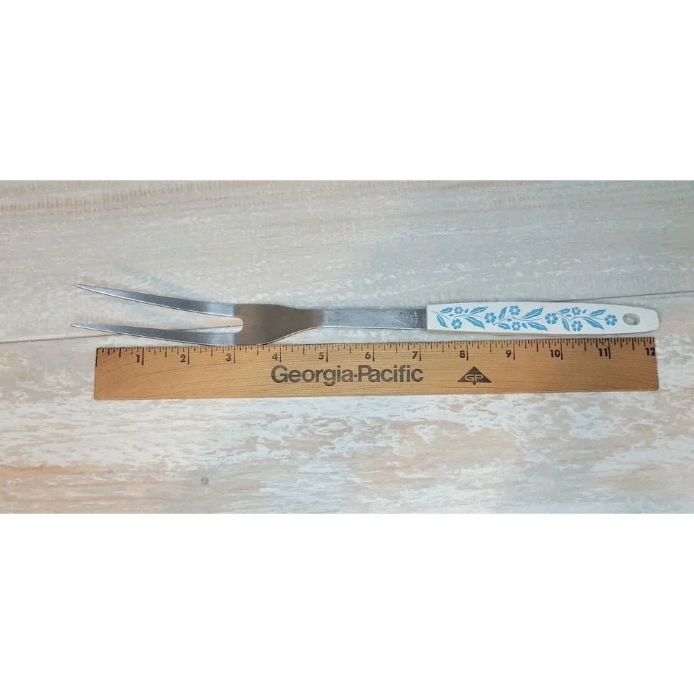 Vintage Blue Cornflower Stainless Steel Meat Fork Made By Household Japan 70s